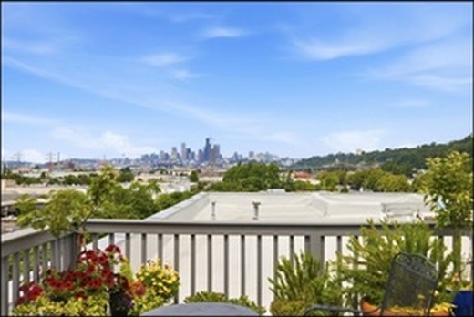 Rooftop deck view toward the Seattle skyline