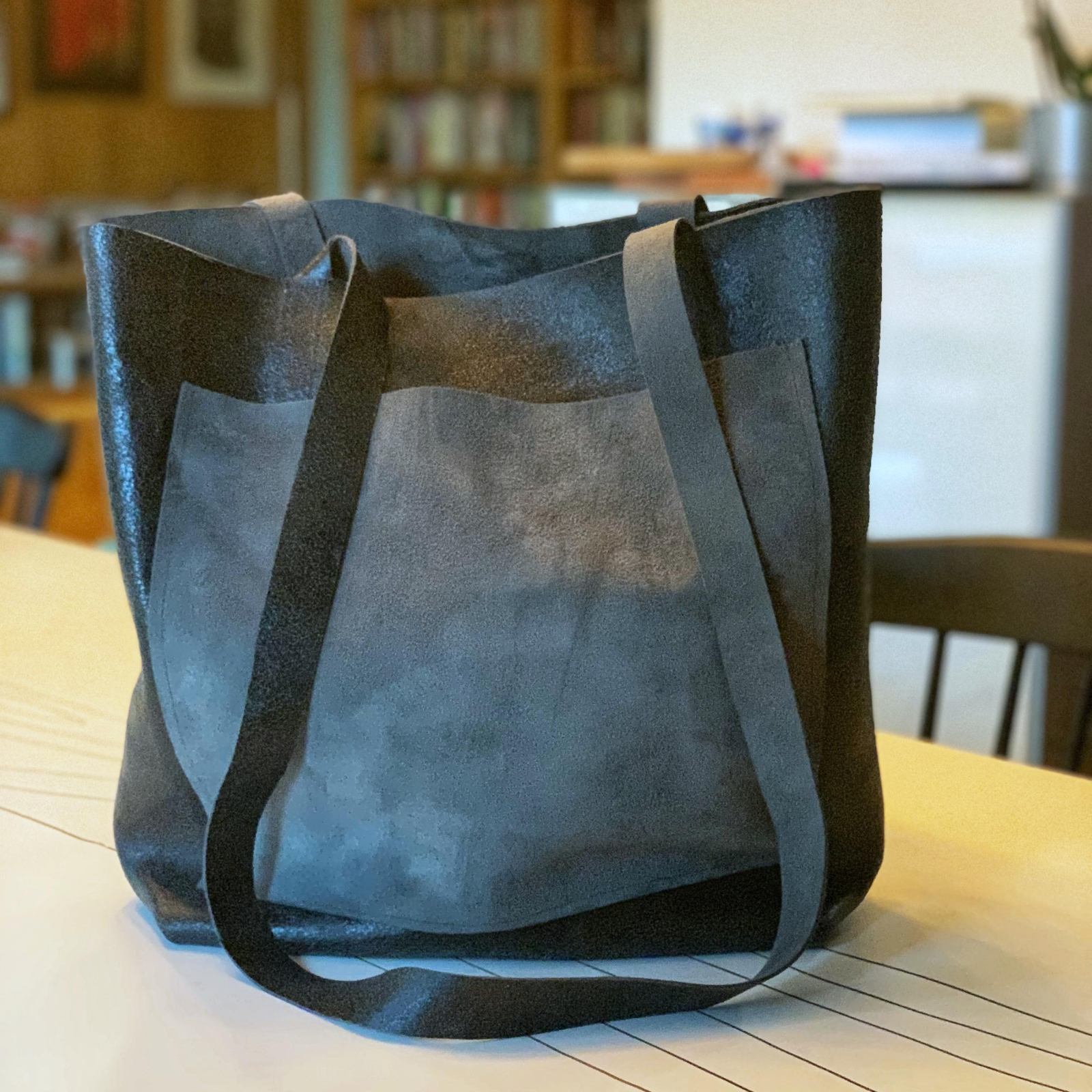Black leather tote