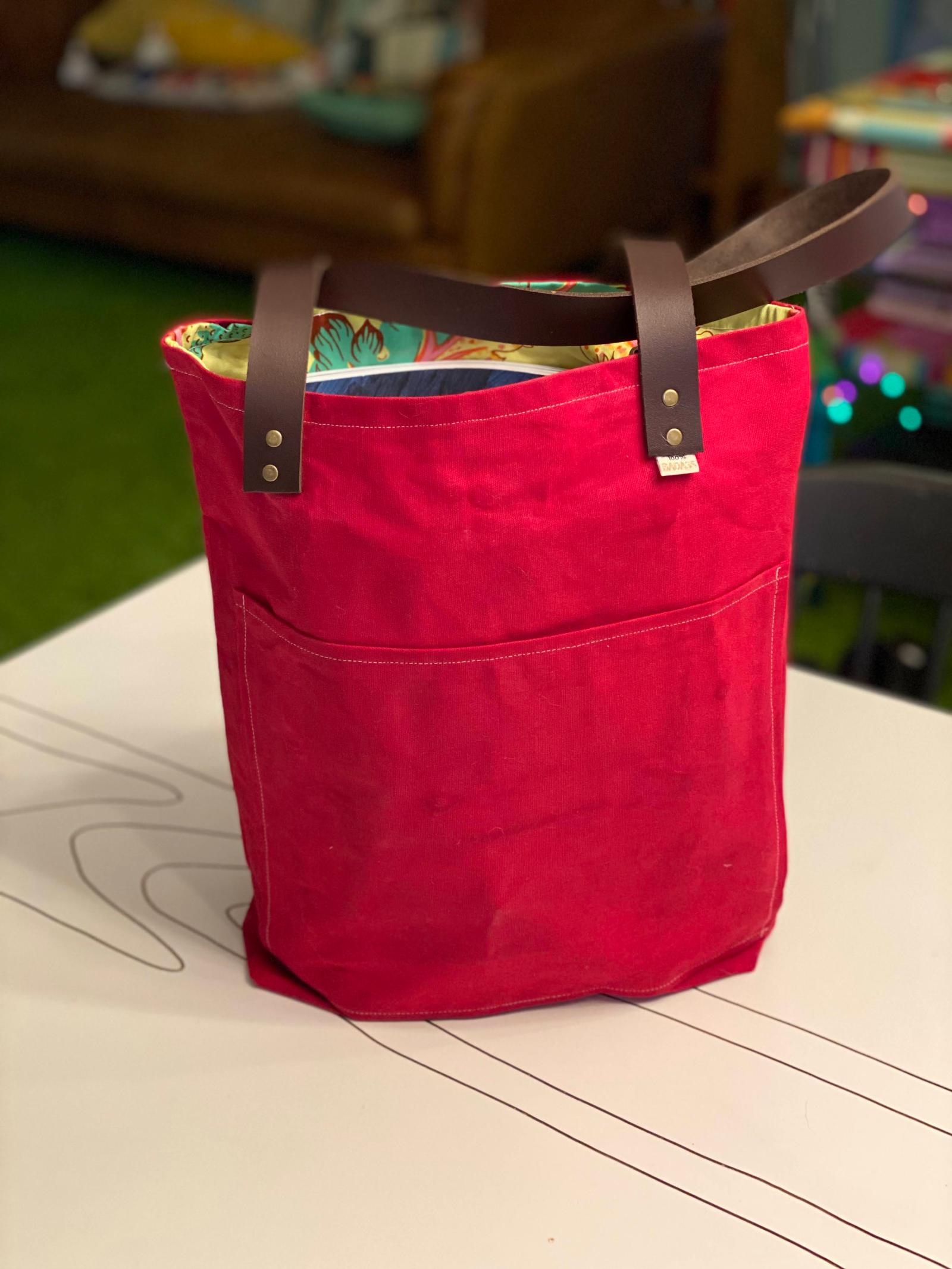 Red waxed canvas tote, gift for RM, 2022
